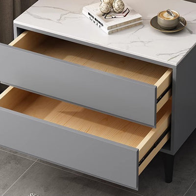 Table de chevet rectangulaire en bois massif minimaliste moderne avec pierre frittée et 2 tiroirs pour chambre 