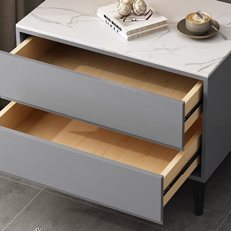 Table de chevet rectangulaire en bois massif minimaliste moderne avec pierre frittée et 2 tiroirs pour chambre 