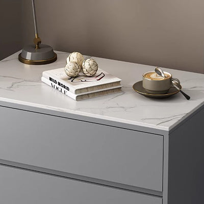 Table de chevet rectangulaire en bois massif minimaliste moderne avec pierre frittée et 2 tiroirs pour chambre 