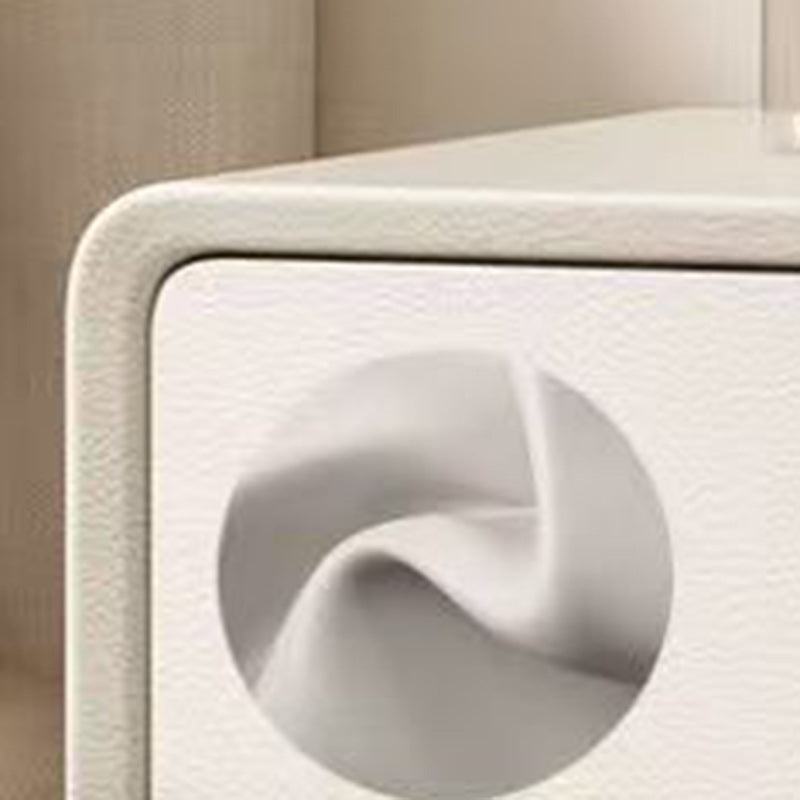 Mesita de noche rectangular redondeada de madera maciza de cuero sintético minimalista moderno de 2 cajones para dormitorio 