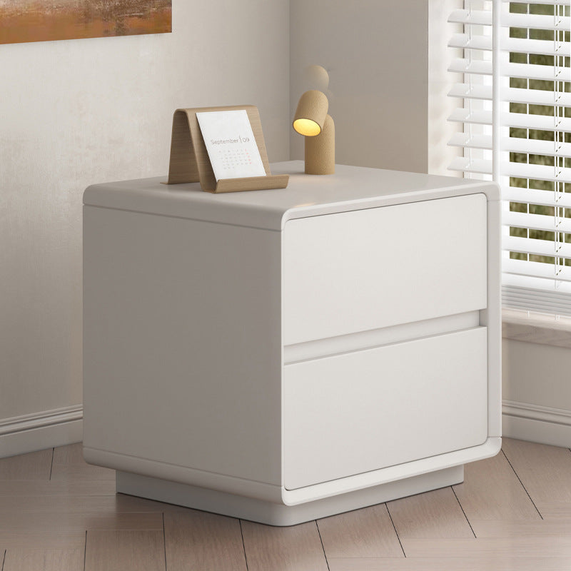 Table de chevet carrée arrondie en bois massif minimaliste moderne à 2 tiroirs pour chambre 