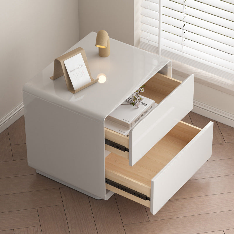 Table de chevet carrée arrondie en bois massif minimaliste moderne à 2 tiroirs pour chambre 