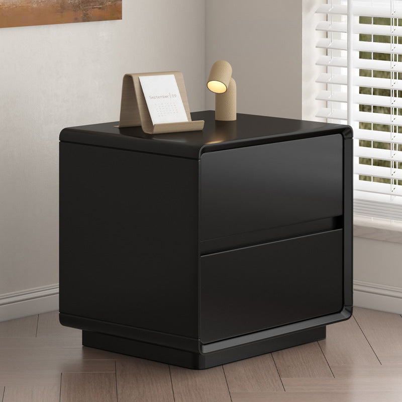 Table de chevet carrée arrondie en bois massif minimaliste moderne à 2 tiroirs pour chambre 