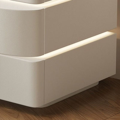 Table de nuit rectangulaire incurvée en bois massif créatif contemporain avec faux cuir à 2 tiroirs pour chambre 