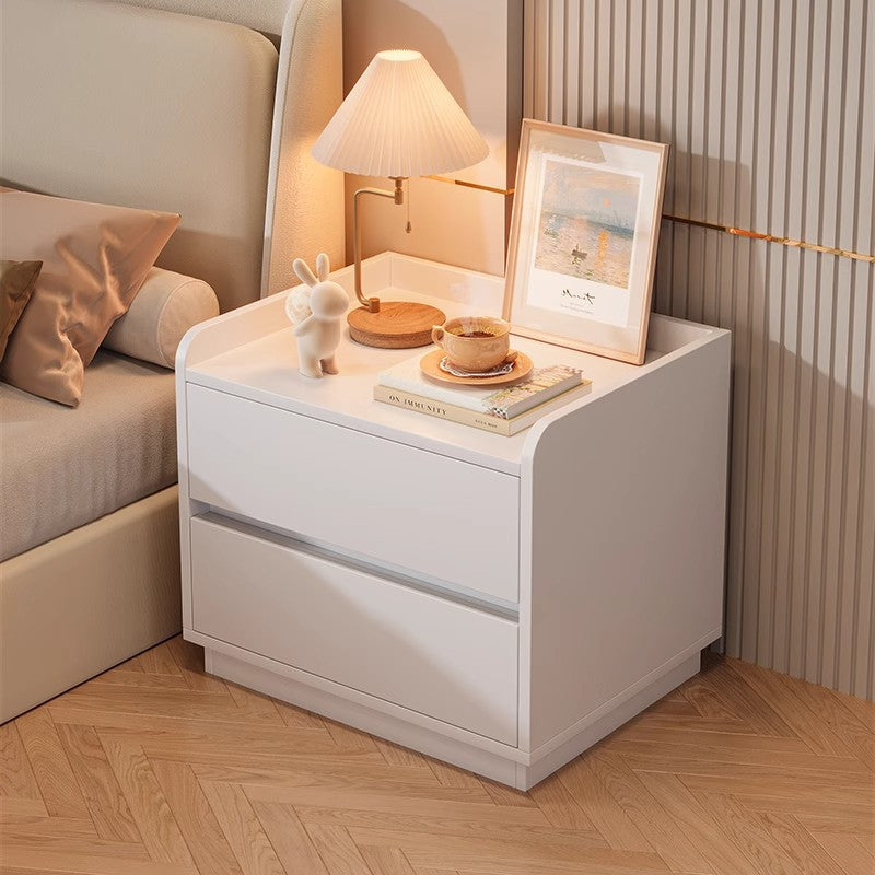 Table de chevet carrée arrondie en bois massif minimaliste moderne avec 2 tiroirs pour chambre 