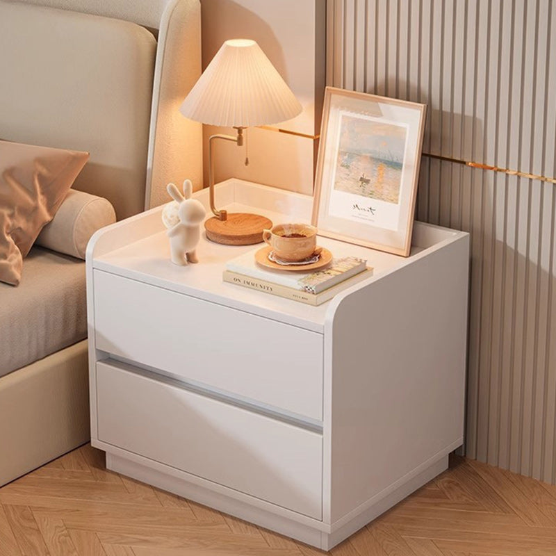 Table de chevet carrée arrondie en bois massif minimaliste moderne avec 2 tiroirs pour chambre 