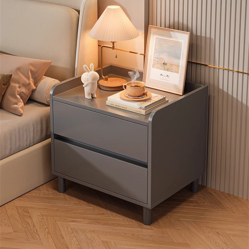 Table de chevet carrée arrondie en bois massif minimaliste moderne avec 2 tiroirs pour chambre 