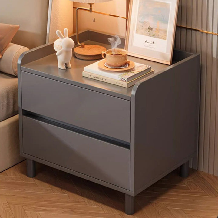 Table de chevet carrée arrondie en bois massif minimaliste moderne avec 2 tiroirs pour chambre 