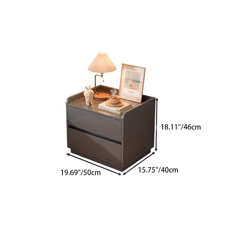 Table de chevet carrée arrondie en bois massif minimaliste moderne avec 2 tiroirs pour chambre 