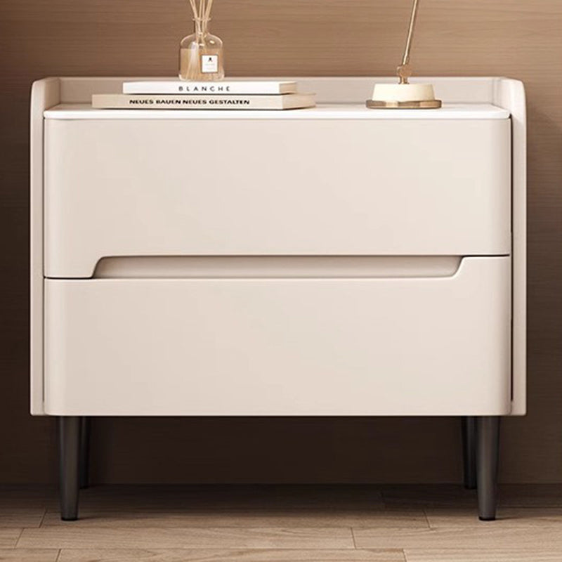 Moderna mesita de noche cilíndrica rectangular de lujo de piedra sinterizada de cuero y madera con 2 cajones para dormitorio 