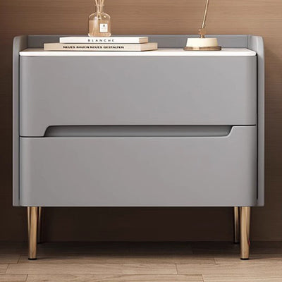 Moderna mesita de noche cilíndrica rectangular de lujo de piedra sinterizada de cuero y madera con 2 cajones para dormitorio 