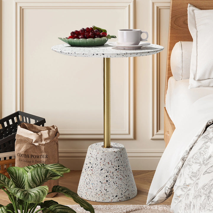 Contemporary Creative Terrazzo Metal Round End Table 1-Tier For Living Room