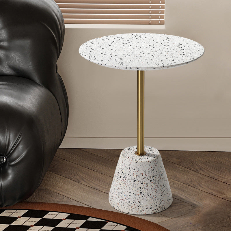 Contemporary Creative Terrazzo Metal Round End Table 1-Tier For Living Room