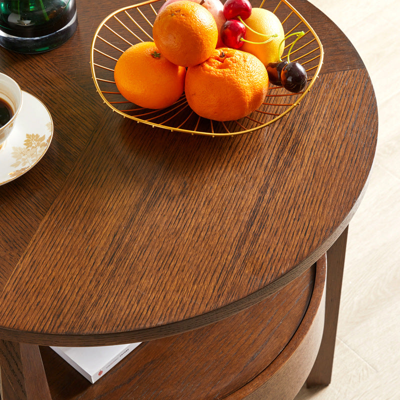 Modern Minimalist Solid Wood Round Slim-Leg Side Table 2-Tier For Living Room
