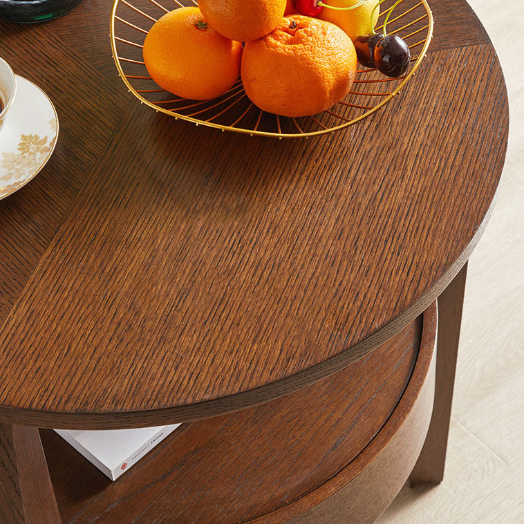 Modern Minimalist Solid Wood Round Slim-Leg Side Table 2-Tier For Living Room