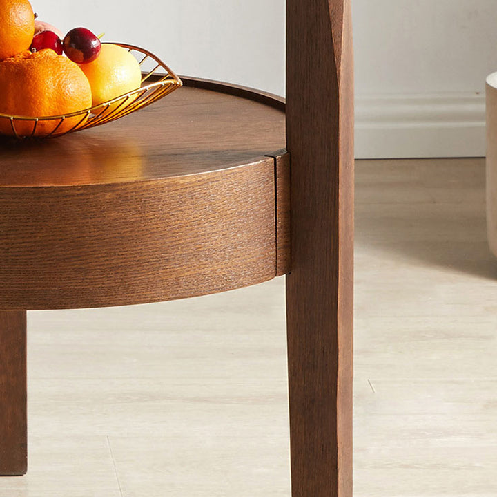 Modern Minimalist Solid Wood Round Slim-Leg Side Table 2-Tier For Living Room
