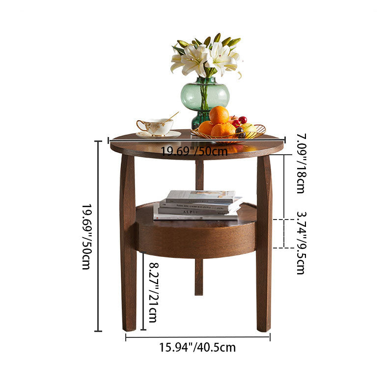 Modern Minimalist Solid Wood Round Slim-Leg Side Table 2-Tier For Living Room
