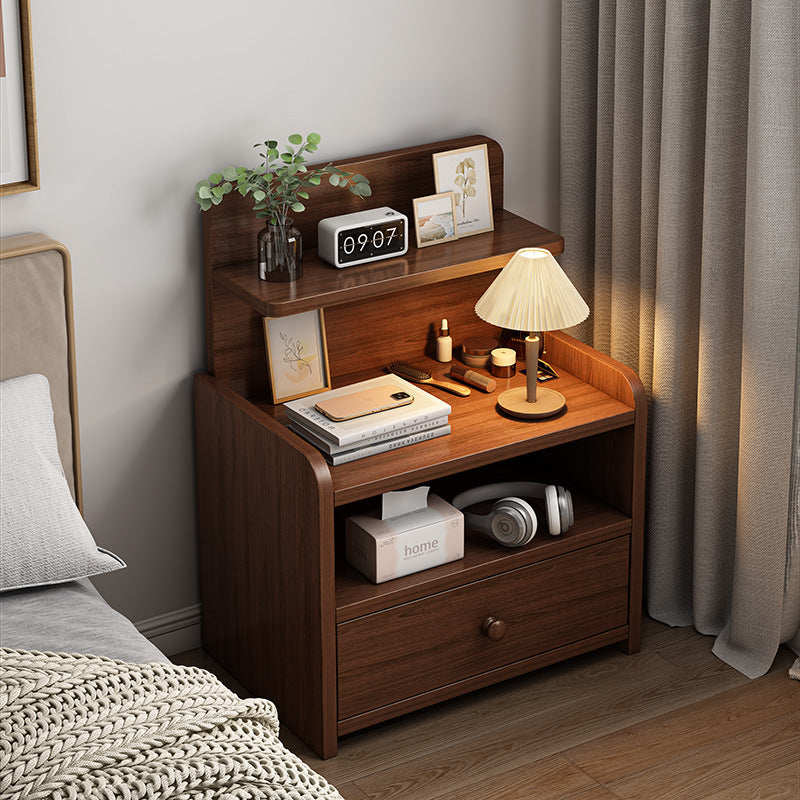 Table de chevet rectangulaire arrondi en bois massif et fibre de densité moyenne minimaliste moderne avec 1/2 tiroirs pour chambre 