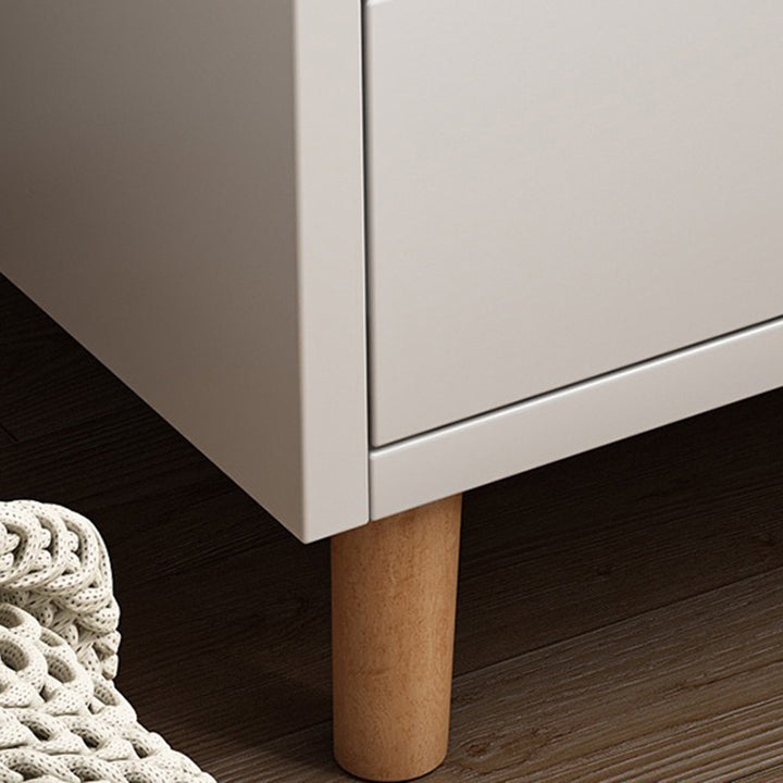 Mesita de noche moderna minimalista de tablero de fibra de densidad media de madera maciza con forma de rectángulo redondeado con 1/2 cajones para dormitorio 