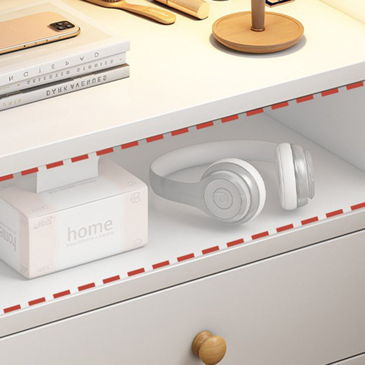 Mesita de noche moderna minimalista de tablero de fibra de densidad media de madera maciza con forma de rectángulo redondeado con 1/2 cajones para dormitorio 