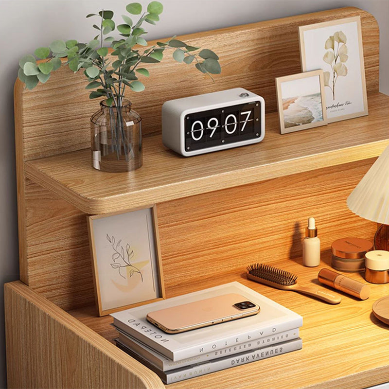Mesita de noche moderna minimalista de tablero de fibra de densidad media de madera maciza con forma de rectángulo redondeado con 1/2 cajones para dormitorio 