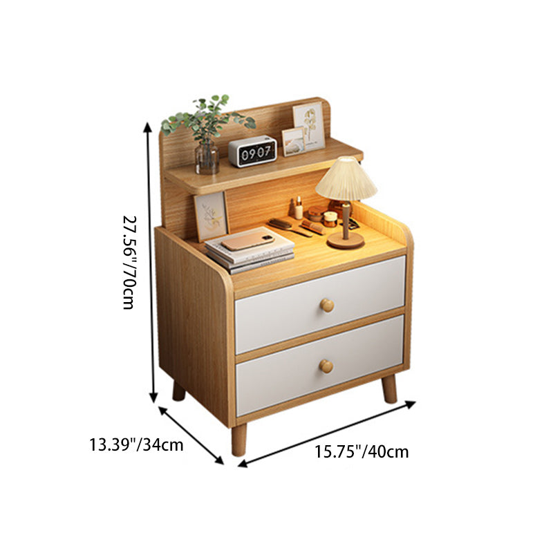 Mesita de noche moderna minimalista de tablero de fibra de densidad media de madera maciza con forma de rectángulo redondeado con 1/2 cajones para dormitorio 