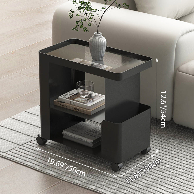 Mesa auxiliar rectangular redondeada de hierro creativo contemporáneo con 3 niveles para sala de estar 
