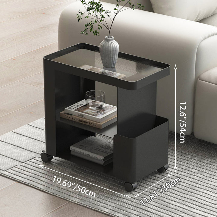 Mesa auxiliar rectangular redondeada de hierro creativo contemporáneo con 3 niveles para sala de estar 