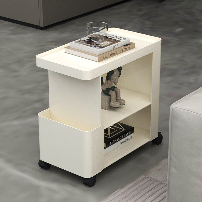 Mesa auxiliar rectangular redondeada de hierro creativo contemporáneo con 3 niveles para sala de estar 