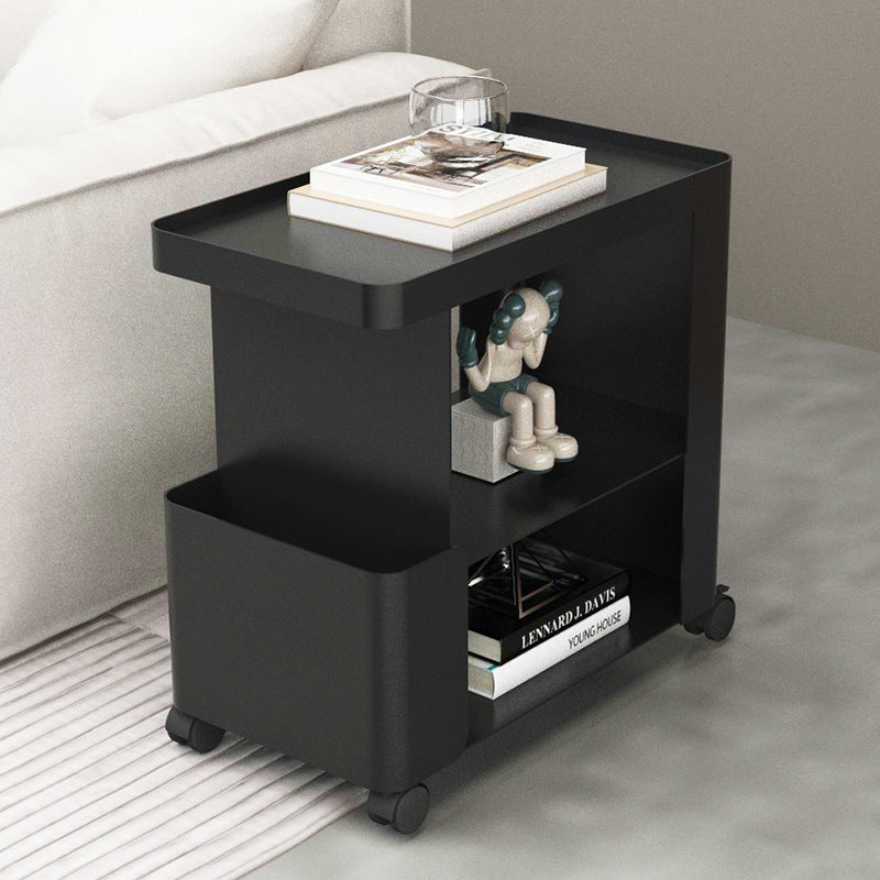 Mesa auxiliar rectangular redondeada de hierro creativo contemporáneo con 3 niveles para sala de estar 