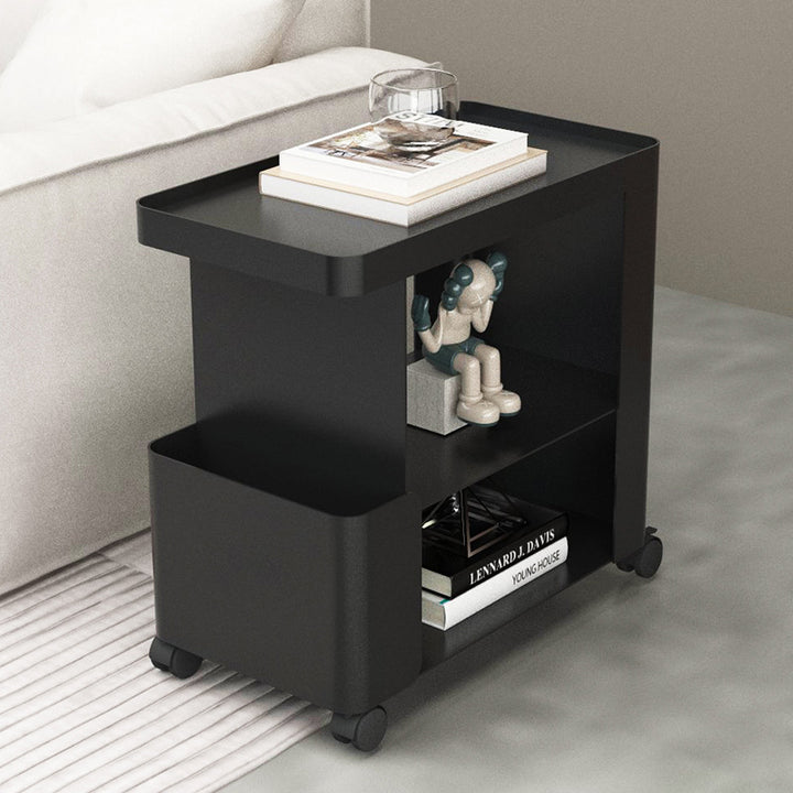 Mesa auxiliar rectangular redondeada de hierro creativo contemporáneo con 3 niveles para sala de estar 