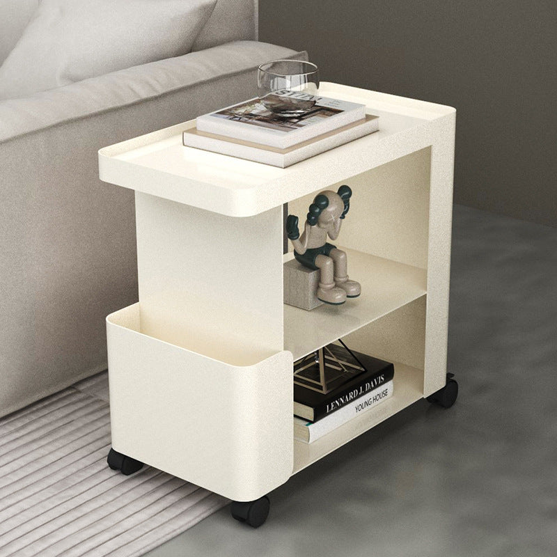 Mesa auxiliar rectangular redondeada de hierro creativo contemporáneo con 3 niveles para sala de estar 