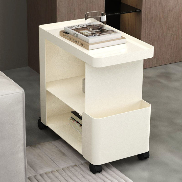 Mesa auxiliar rectangular redondeada de hierro creativo contemporáneo con 3 niveles para sala de estar 