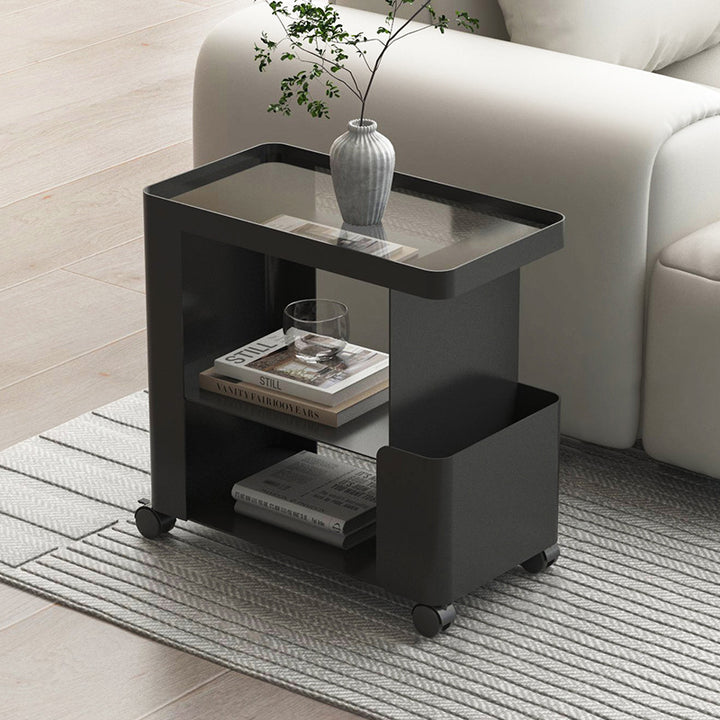 Mesa auxiliar rectangular redondeada de hierro creativo contemporáneo con 3 niveles para sala de estar 