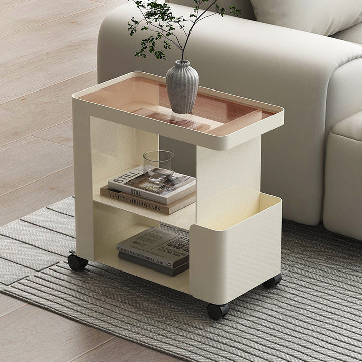 Mesa auxiliar rectangular redondeada de hierro creativo contemporáneo con 3 niveles para sala de estar 