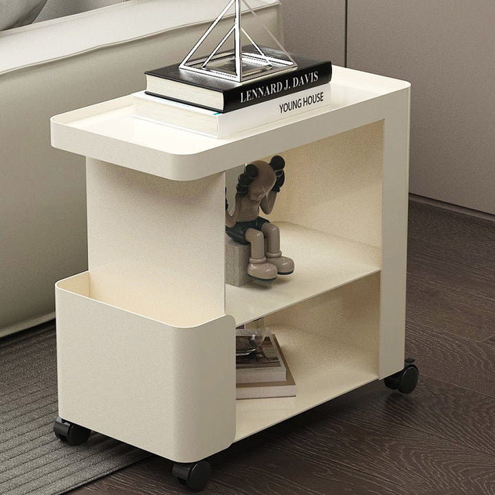 Mesa auxiliar rectangular redondeada de hierro creativo contemporáneo con 3 niveles para sala de estar 