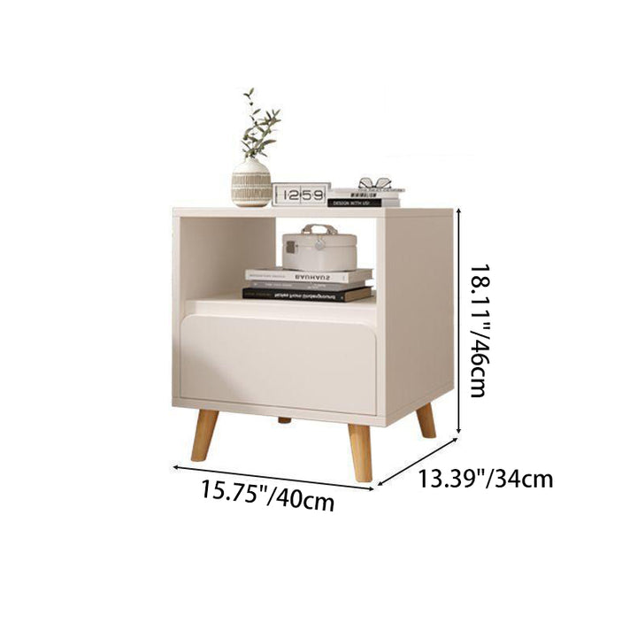 Mesita de noche cuadrada de cilindro de madera maciza de fibra de densidad media minimalista moderna con 1/2/3 cajones para dormitorio 