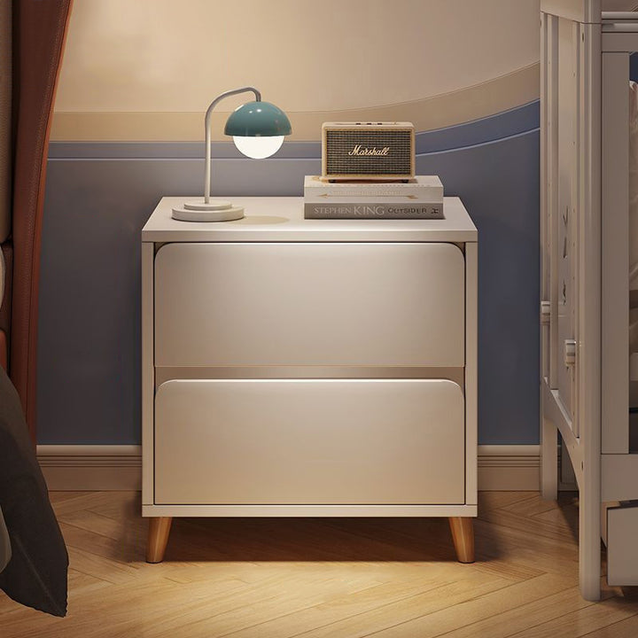 Mesita de noche cuadrada de cilindro de madera maciza de fibra de densidad media minimalista moderna con 1/2/3 cajones para dormitorio 