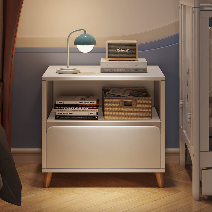 Mesita de noche cuadrada de cilindro de madera maciza de fibra de densidad media minimalista moderna con 1/2/3 cajones para dormitorio 