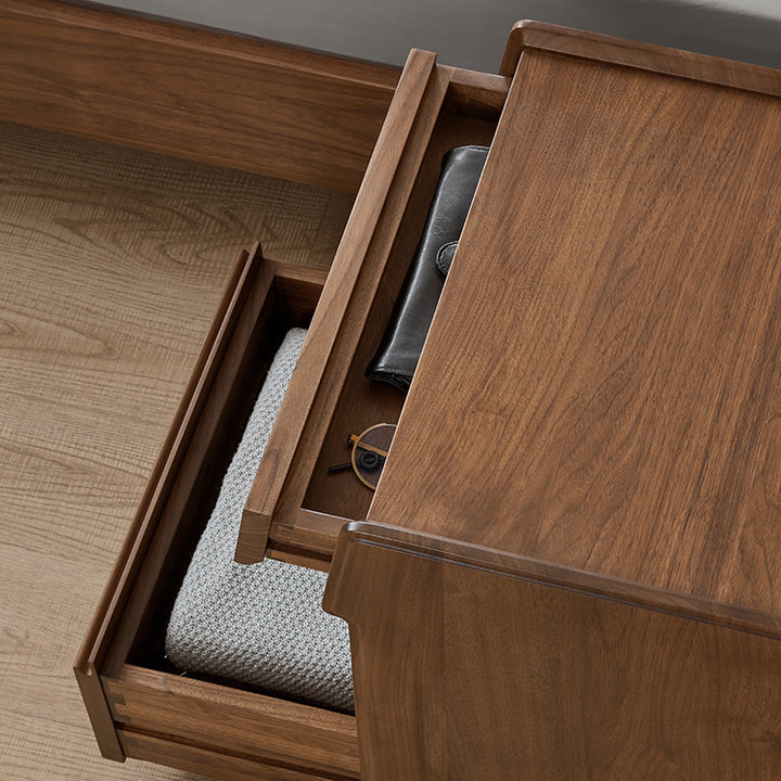 Traditional Vintage Black Walnut Grain Rectangular Nightstand With 2 Drawers For Bedroom
