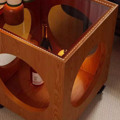 Zeitgenössischer kreativer Couchtisch aus gehärtetem Glas und Massivholz mit hohlem quadratischem Design und 2 Ebenen für das Wohnzimmer 