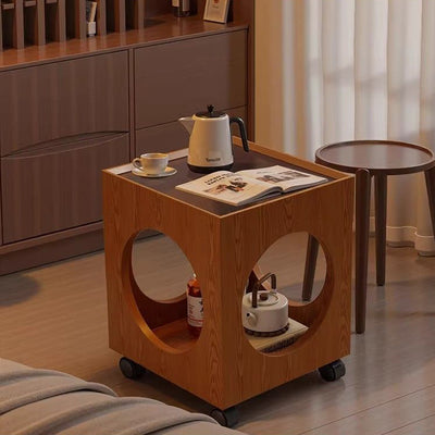 Zeitgenössischer kreativer Couchtisch aus gehärtetem Glas und Massivholz mit hohlem quadratischem Design und 2 Ebenen für das Wohnzimmer 