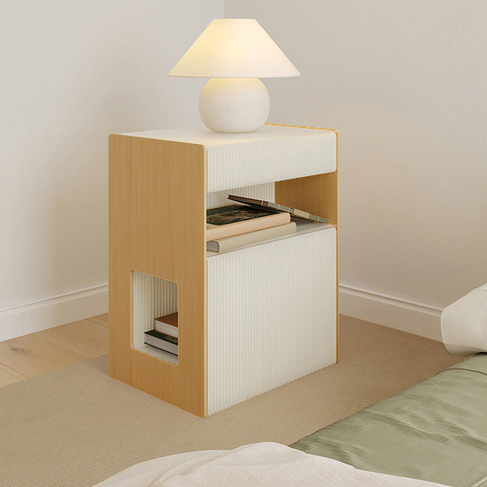 Table de chevet rectangulaire en papier kraft créatif contemporain en bois PS avec 2 niveaux pour chambre 
