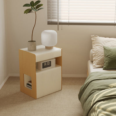 Table de chevet rectangulaire en papier kraft créatif contemporain en bois PS avec 2 niveaux pour chambre 
