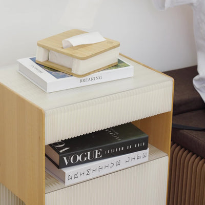 Table de chevet rectangulaire en papier kraft créatif contemporain en bois PS avec 2 niveaux pour chambre 