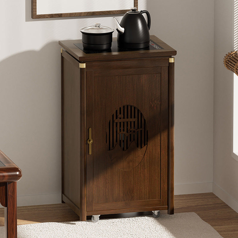Traditional Vintage Bamboo MDF Carved Rectangular End Table With 1-Storage For Living Room