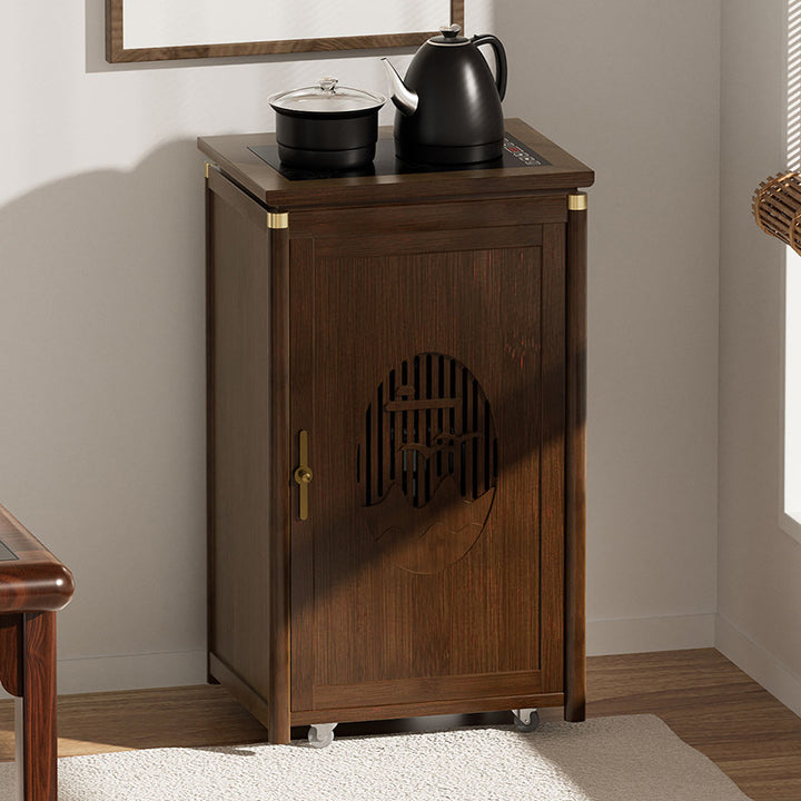Traditional Vintage Bamboo MDF Carved Rectangular End Table With 1-Storage For Living Room