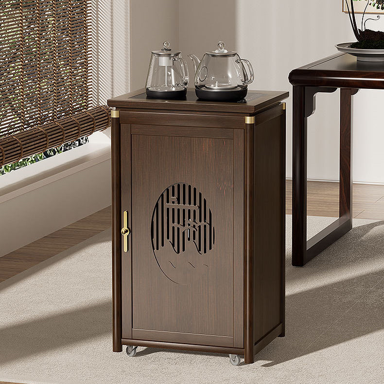 Traditional Vintage Bamboo MDF Carved Rectangular End Table With 1-Storage For Living Room