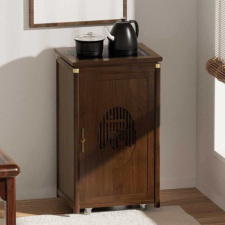 Traditional Vintage Bamboo MDF Carved Rectangular End Table With 1-Storage For Living Room
