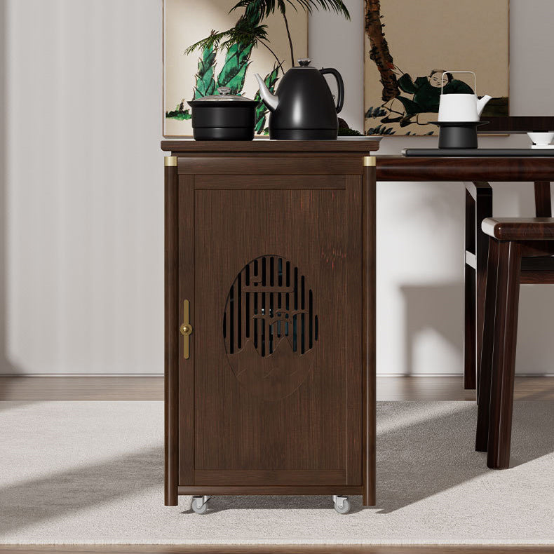 Traditional Vintage Bamboo MDF Carved Rectangular End Table With 1-Storage For Living Room